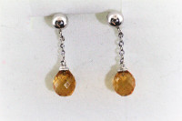 NEW SOLID. STAMPED 14K. WHITE GOLD & CITRINE DROP  EARRINGS