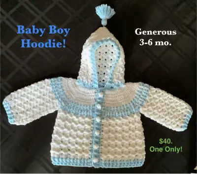 New! Baby Boy Hoodie-Cardi! Crocheted by Me!, View more