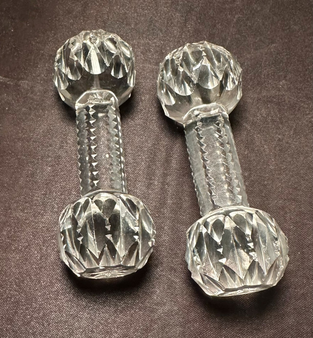 Pair of Vintage Cut Glass Knife Rests / Barbells (3.5 inches) in Arts & Collectibles in Edmonton