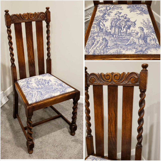 Antique Barley Twist Chair w Toile Print in Chairs & Recliners in Norfolk County