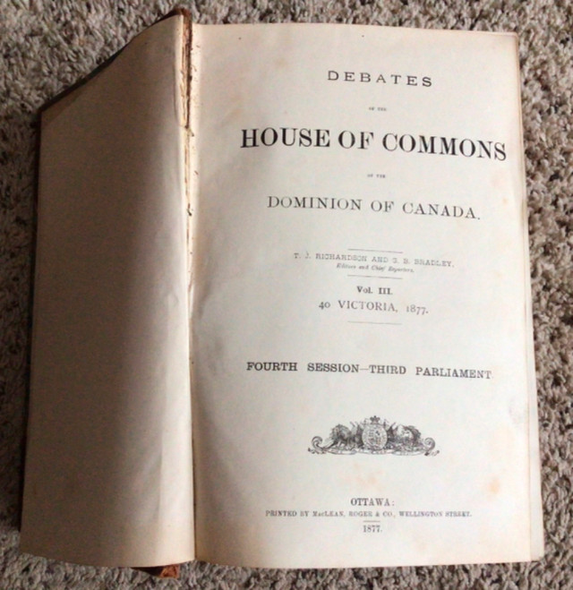 ANTIQUE BOOK,  DEBATES OF THE HOUSE OF COMMONS, 1877 in Other in Sault Ste. Marie - Image 4