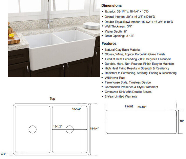 fire clay white apron sink in Plumbing, Sinks, Toilets & Showers in Hamilton - Image 4