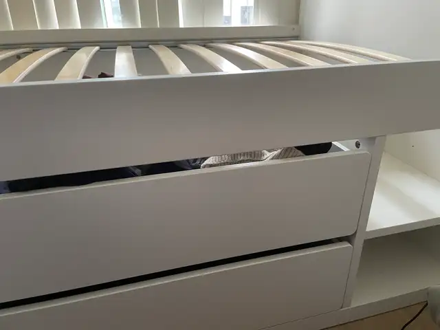 White Twin Bed from Ikea (SLAKT) with drawers in Beds & Mattresses in Oakville / Halton Region - Image 3