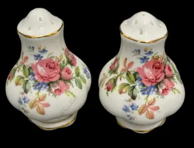 Moss Rose Royal Albert salt and pepper shaker. $19/pair. , View more