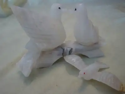 Measures 4 inches high and 8 inches across. In excellent condition. White alabaster. $20.00 for all....