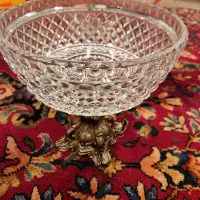 Mid Century Crystal bowl with metal vase