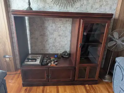 meuble de télé avec armoire vitrée et un tiroir, View more