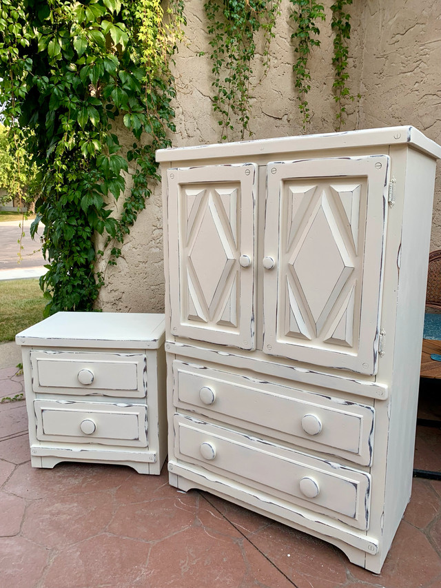Farmhouse Armoire & Matching Nightstand in Dressers & Wardrobes in Edmonton