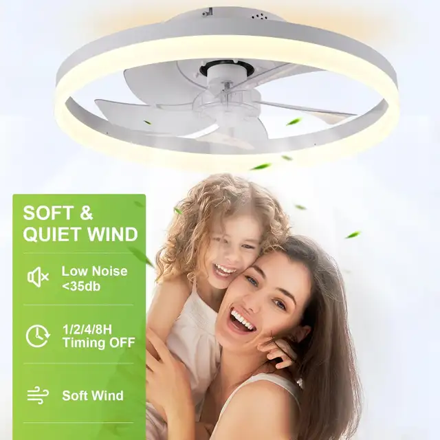 Leoezya Flush Mount Ceiling Fan with Light, 6 Speeds, LED Dimmab in Indoor Lighting & Fans in Mississauga / Peel Region - Image 3