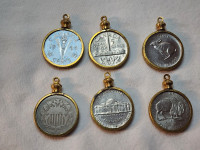 Vintage Brass Necklace Coin Holders Nice Patina Pendants
