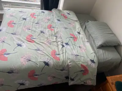 Used full size platform bed frame, mattress and bamboo mattress cover. Bed sheets and duvet can also...