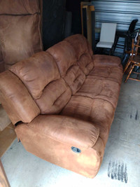 Brown Suede Reclining Couch Recliner Sofa Living Room Furniture