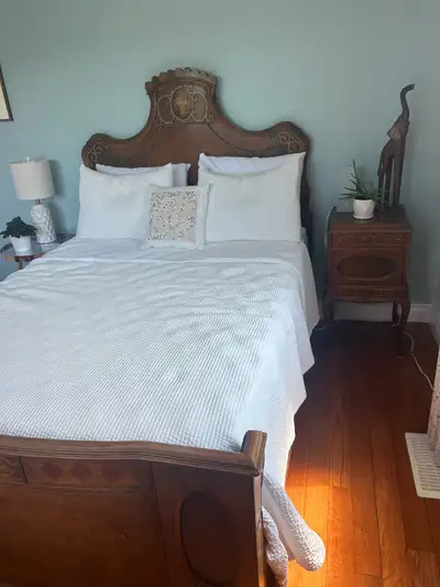 Antique mahogany double bed, View more
