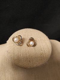 Gold Tone with White Bead Earrings