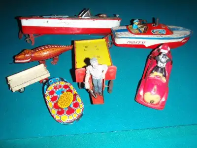 Various Vintage Toys Two metal boats 1960's, one Princess 15.00 each-SOLD Made in Germany- Metal wag...