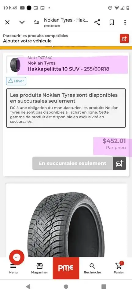 4 pneus hiver Nokian Hakkapeliitta10 255-60R18 comme neufs in Other in Laval / North Shore - Image 10