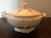 Vintage Serving Bowl. White with Floral Print. 12” wide.