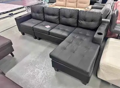 Black High - Quality Leather Sectional Sofa with Storage Chaise., View more