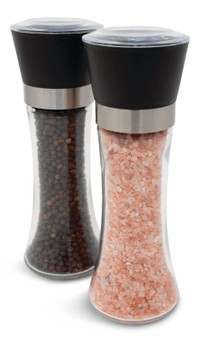 Salt and Pepper Grinder Mills, Glass, Plastic Cover (Unfilled)