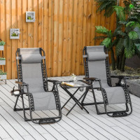 3 Pieces Foldable Patio Lounge Chair, Zero Gravity Chair Set of 