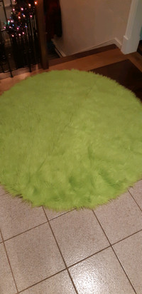 Tapis rond vert lime, tapis vert fluo, tapis poils long 60" vert