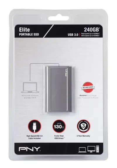 Open box compact external 480GB SSD for sale. The retail price for this unit was $331 +tax, or about...