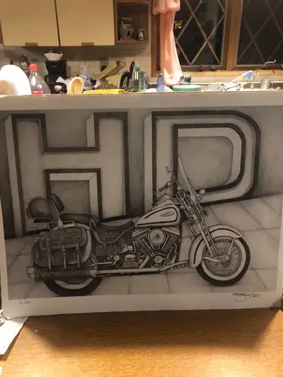 Heres a cool pencil sketch print for the Harley dudes—- from a local Edm artist I aquired in 2002 fr...