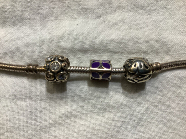 Bracelet - PANDORA snake bracelet (size 6-7) and 3 charms in Jewellery & Watches in Saskatoon - Image 2