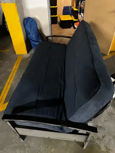 Navy Blue Mattress and Black Metal Frame Futon, View more
