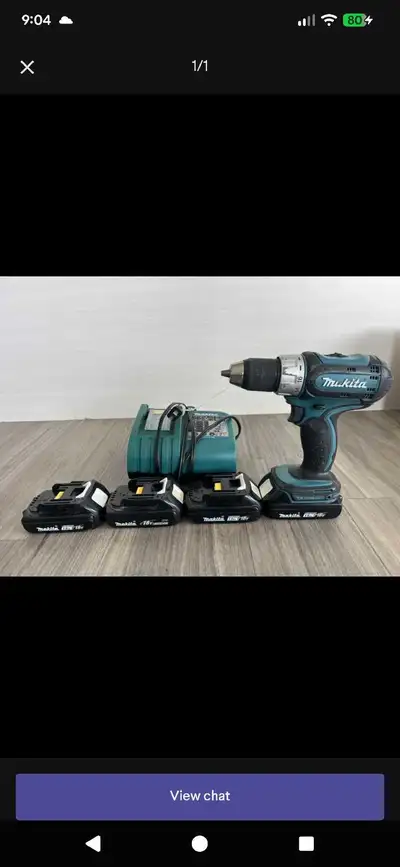 Makita Drill, batteries, rapid charger, View more