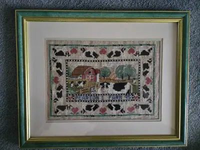 Framed Folk Art Cross Stitch, View more