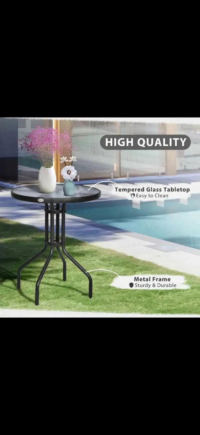 24"Patio Table Round Tempered Glass Top Outdoor Dining Steel Fra in Patio & Garden Furniture in Markham / York Region - Image 5