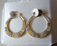Vintage Flat 10k Gold Earrings Hoops with Cubic Zirconia