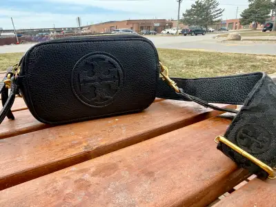 Tory burch black pebbled leather logo crossbody , View more