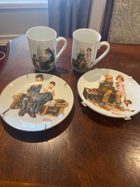 Vintage Norman Rockwell coffee mugs 1982 / wall plates 