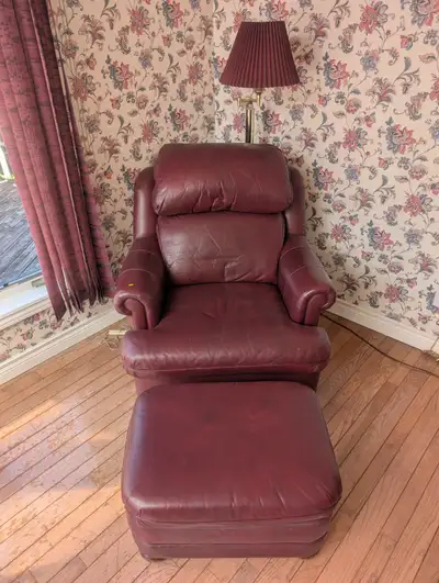 Beautiful leather chair and ottoman, View more