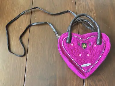 As is German Spieth & Wensky Cute Pink Felt Heart Bag Purse, View more