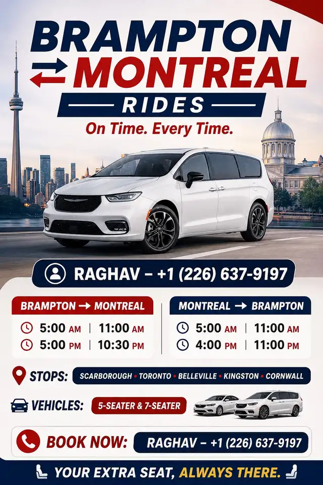 Brampton to Montreal Rideshare Service