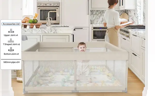 Fodoss Baby Playpen with Mat 47x47x27 in in Playpens, Swings & Saucers in Markham / York Region - Image 4
