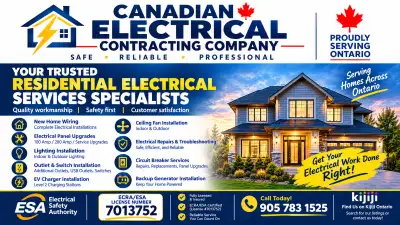 Certified Master Electrician available please call 905 783 1525, View more