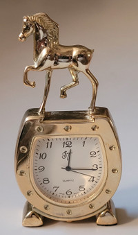 Vintage Brass Horseshoe Shaped Mini Desk Clock