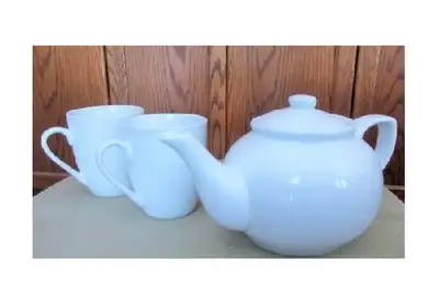 White TEA POT with 2 Mugs, View more