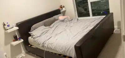 King size brown leather bed frame, View more