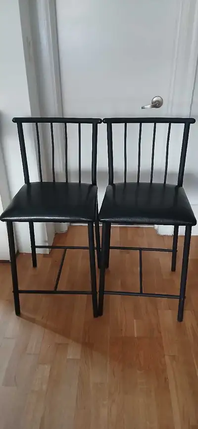 Set of 2 Black Bar Stools with Faux Leather Seats, View more