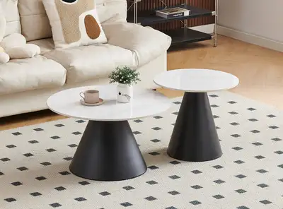 2PC Coffee Table Set In Snowy White Sintered Stone Marble Top ., View more
