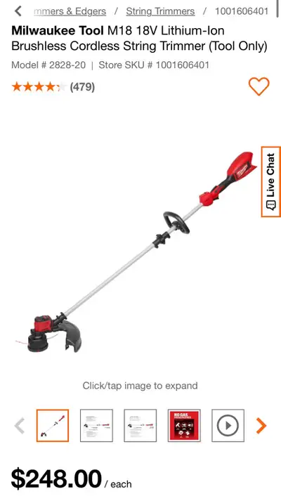 Milwaukee M18 18V Lithium-Ion Brushless Cordless String Trimmer, View more