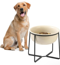 Elevated Large Dog Food Bowl: Beige