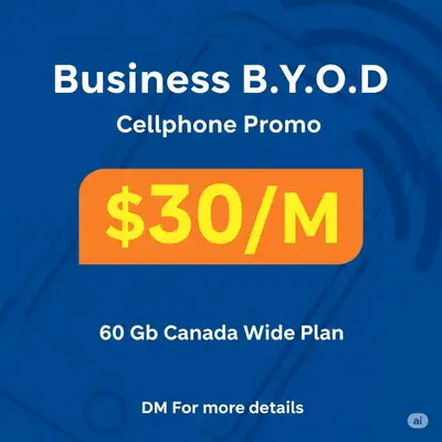 Business B.Y.O.D Cellphone promo $30 for 60 Gb Data, View more