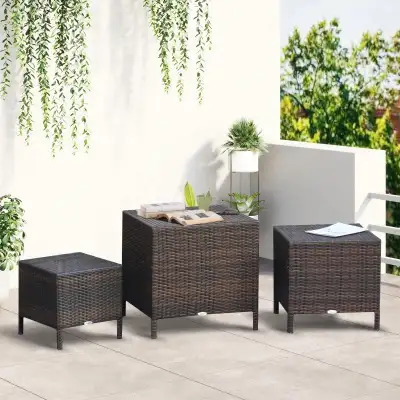 Set of 3 Wicker Nesting Tables Patio Rattan Snack End Side Table, View more