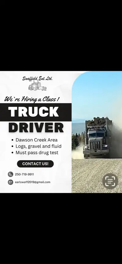 Log truck Driver needed for Dawson creek B.C area Competitive wages Benifits